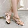 Fashion Ladies Zapatos 2025 Summer Pvc Crystal Flower Chunky Heel Peep Toe Back Strap Elastic Elegant Fashion ShoesWomen Sandals