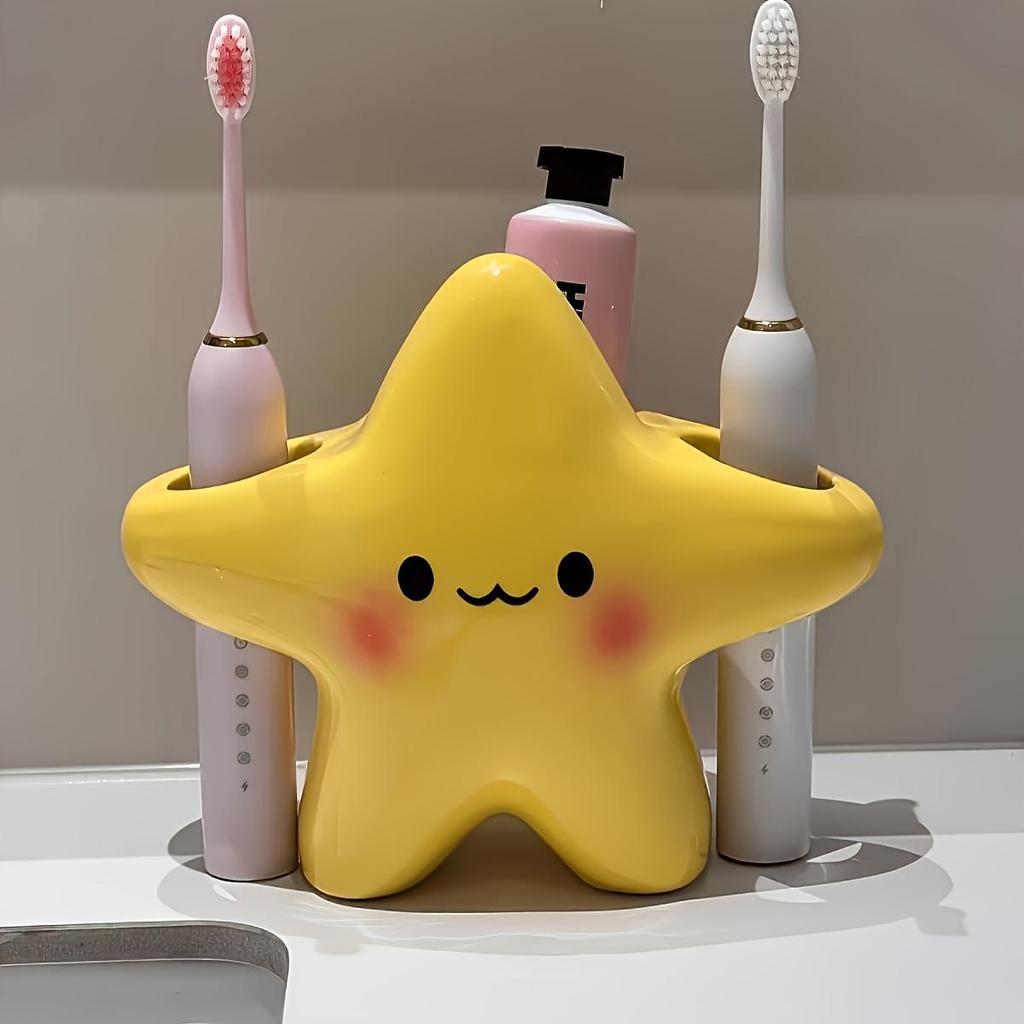Creative Star Design Toothbrush Holder - Cute smiley face design, sturdy and durable, bathroom storage box, suitable for electric/manual toothbrushes