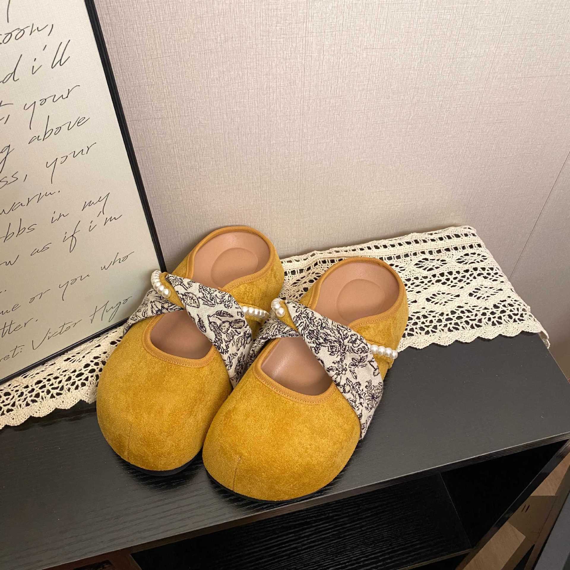 

Baotou women s black half slippers women s summer wear gentle fairy split-toed sandals single shoes 35 лимонно-жовтий колір