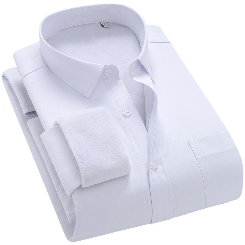 Winter Velvet Shirt Men's New Casual Solid Color Thickened Lapel Casual Real Pocket Men's Shirt for Young and Middle-aged People