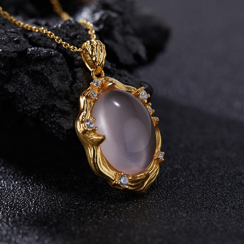 Vintage S925 Sterling Silver Inlaid With Natural Colored Treasure Powder Crystal Necklace Pendant Xiaohongshu