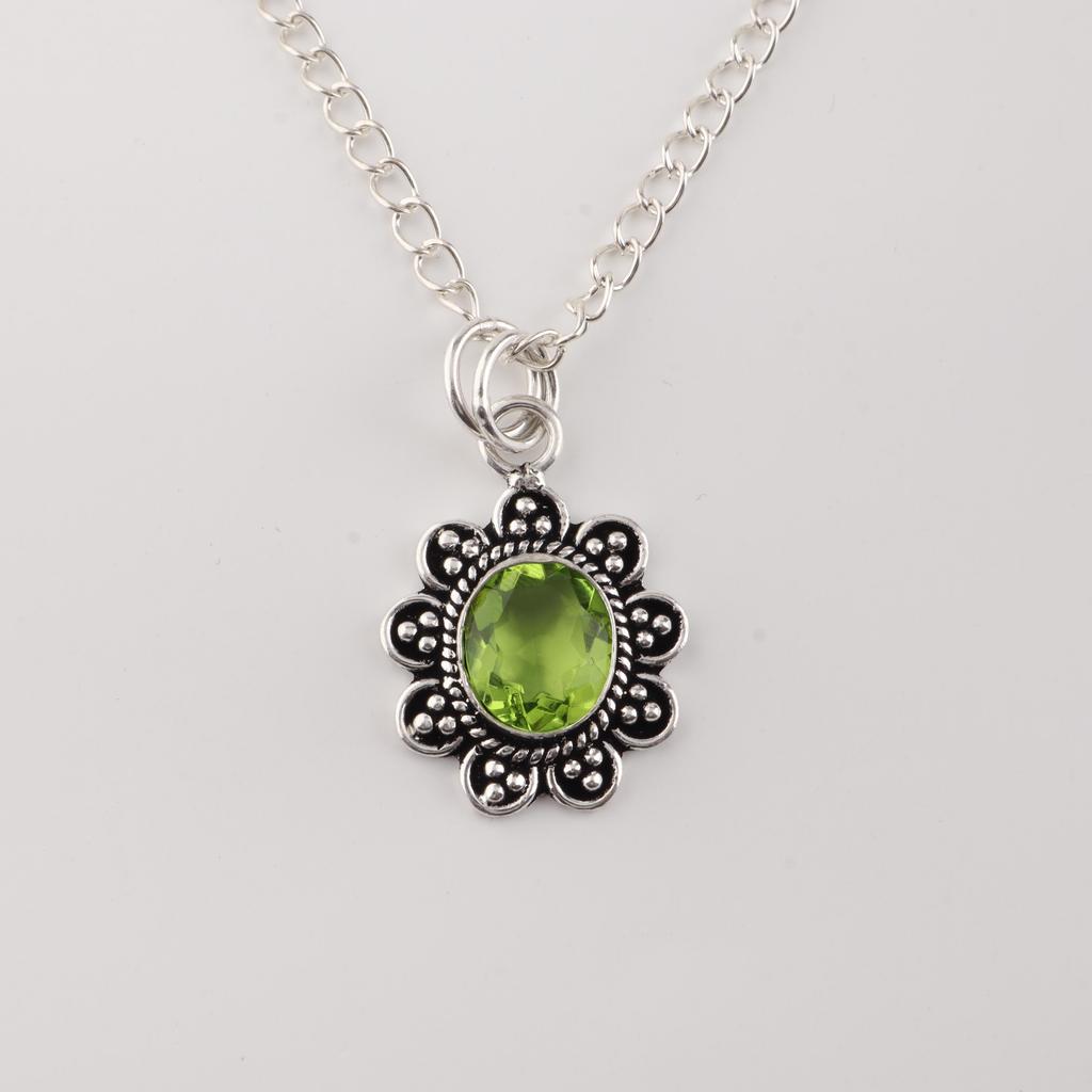 Green Peridot Gemstone 925 Sterling Silver Jewelry Stylish Pendant 1.37" Gift For Her CP-40-4