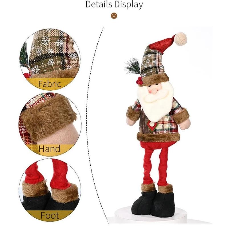 Vintage Snowflake Checkered Fabric Stretch Christmas Doll Ornaments, Tabletop Doll Decor, Christmas Gift for Home Hotel Shopping Mall