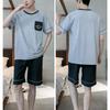 Pigiama Estivo Uomo Taglia Grande Cotone Jersey Manica Corta Set Pantaloncini Colore Unico Girocollo Pigiama Abbigliamento per la Casa