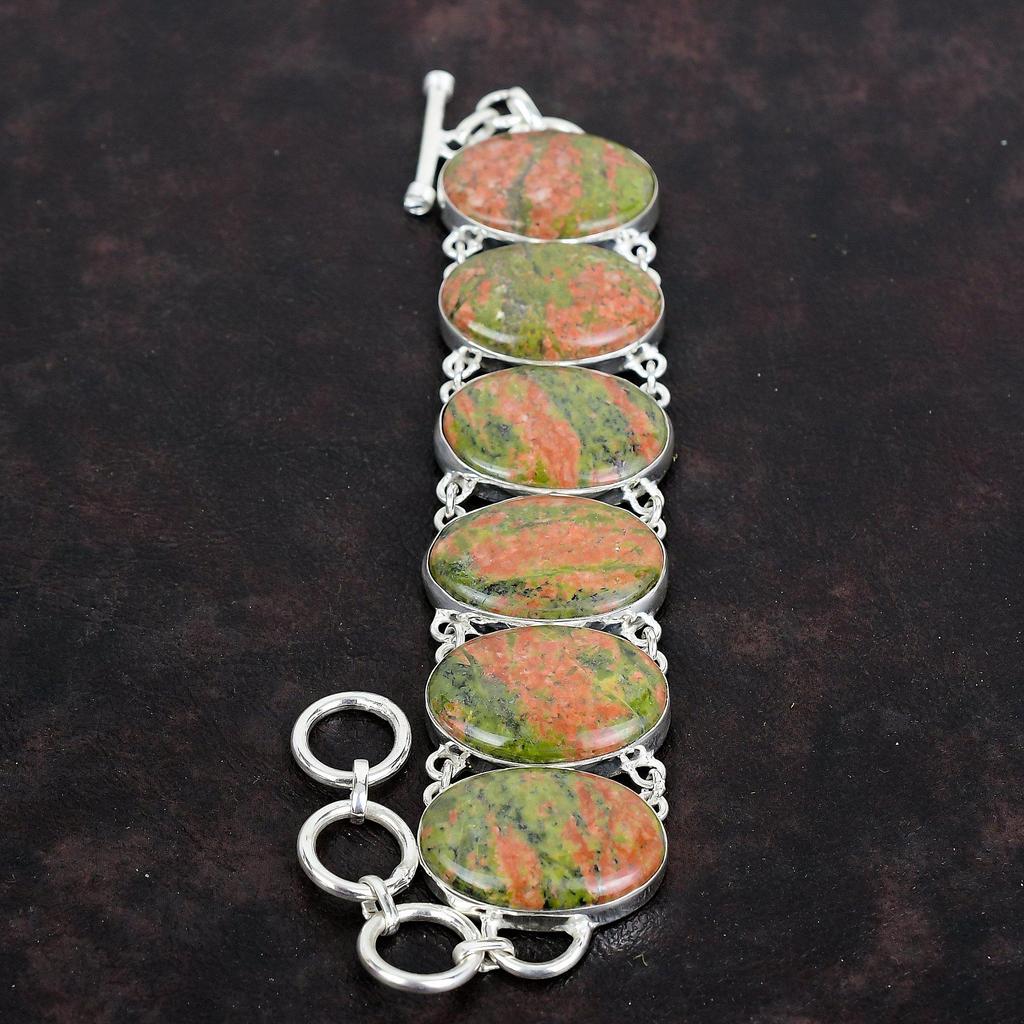 Unakite Gemstone Bracelet 925 Sterling Silver Bracelet Adjustable Chain Bracelet Antique Jewelry Handmade Amazing Bracelet Anniversary Gifts