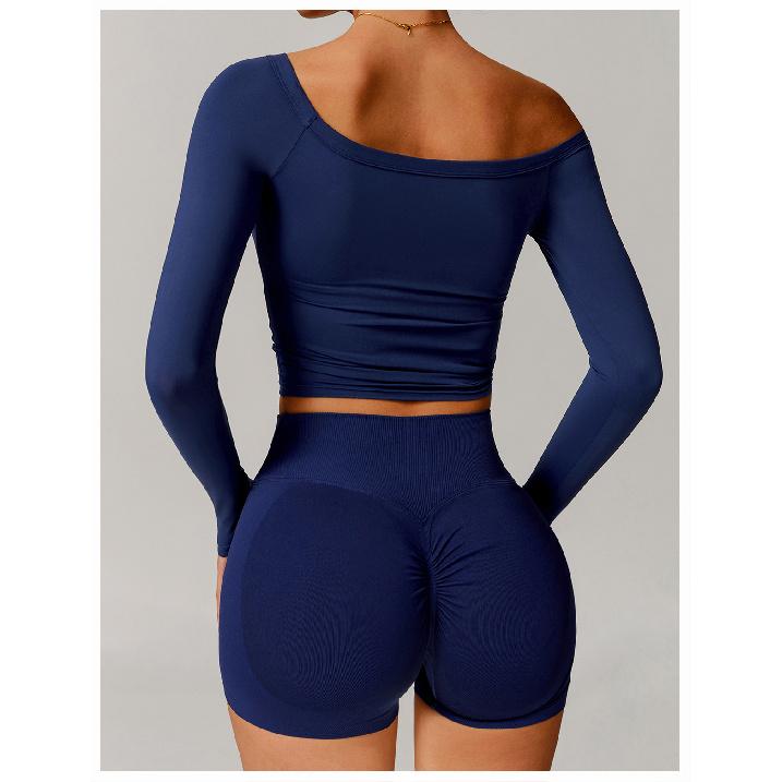 New Yoga Long Sleeved T-Shirt For Women, Sexy One Shoulder Long Sleeved, Brushed, Tight Fitting Sports And Fitness Top For Women