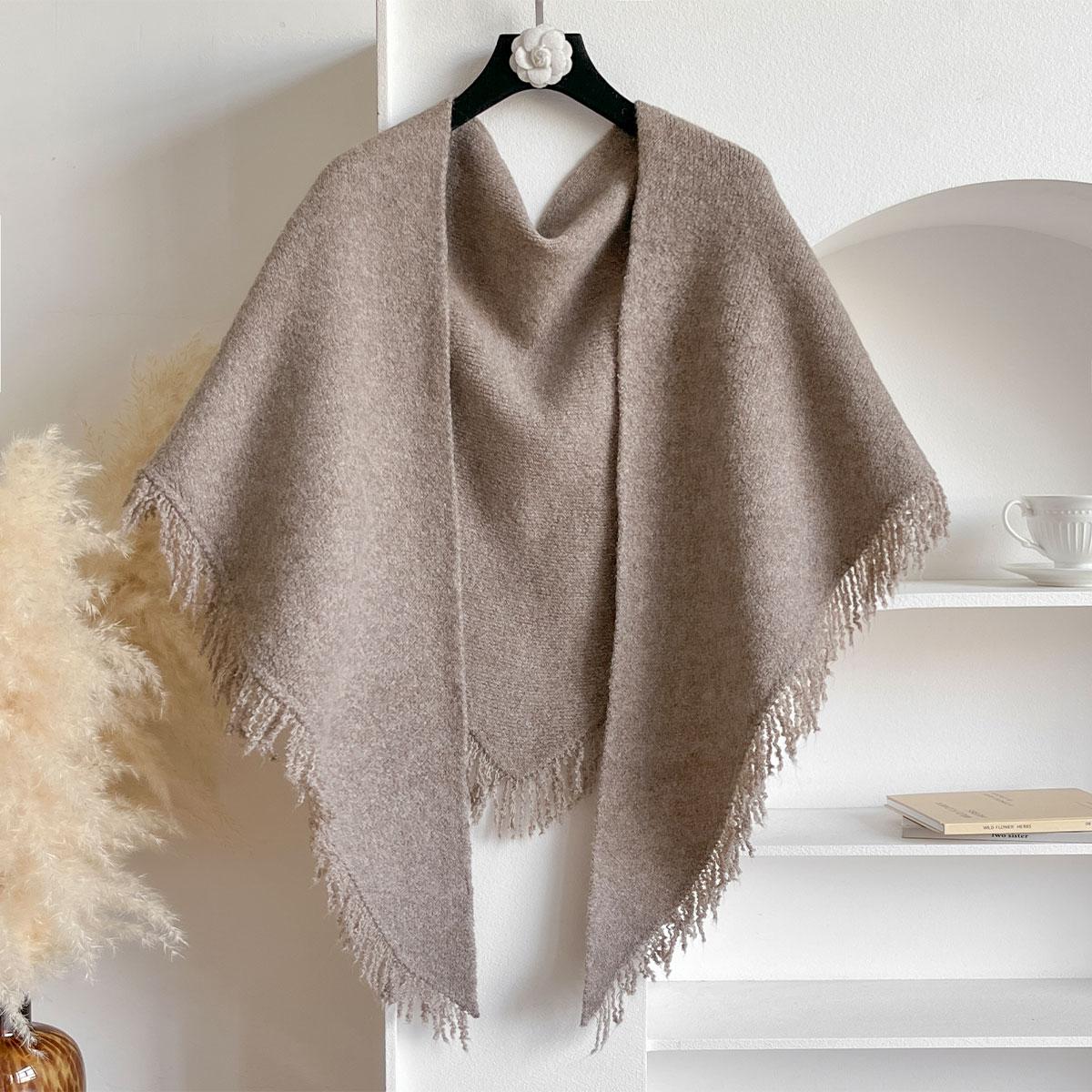 Damesmode Gebreide Sjaal Driehoekige Sjaal Sjaal Effen Kleur Sjaal Franje Kaap Buiten Casual gray