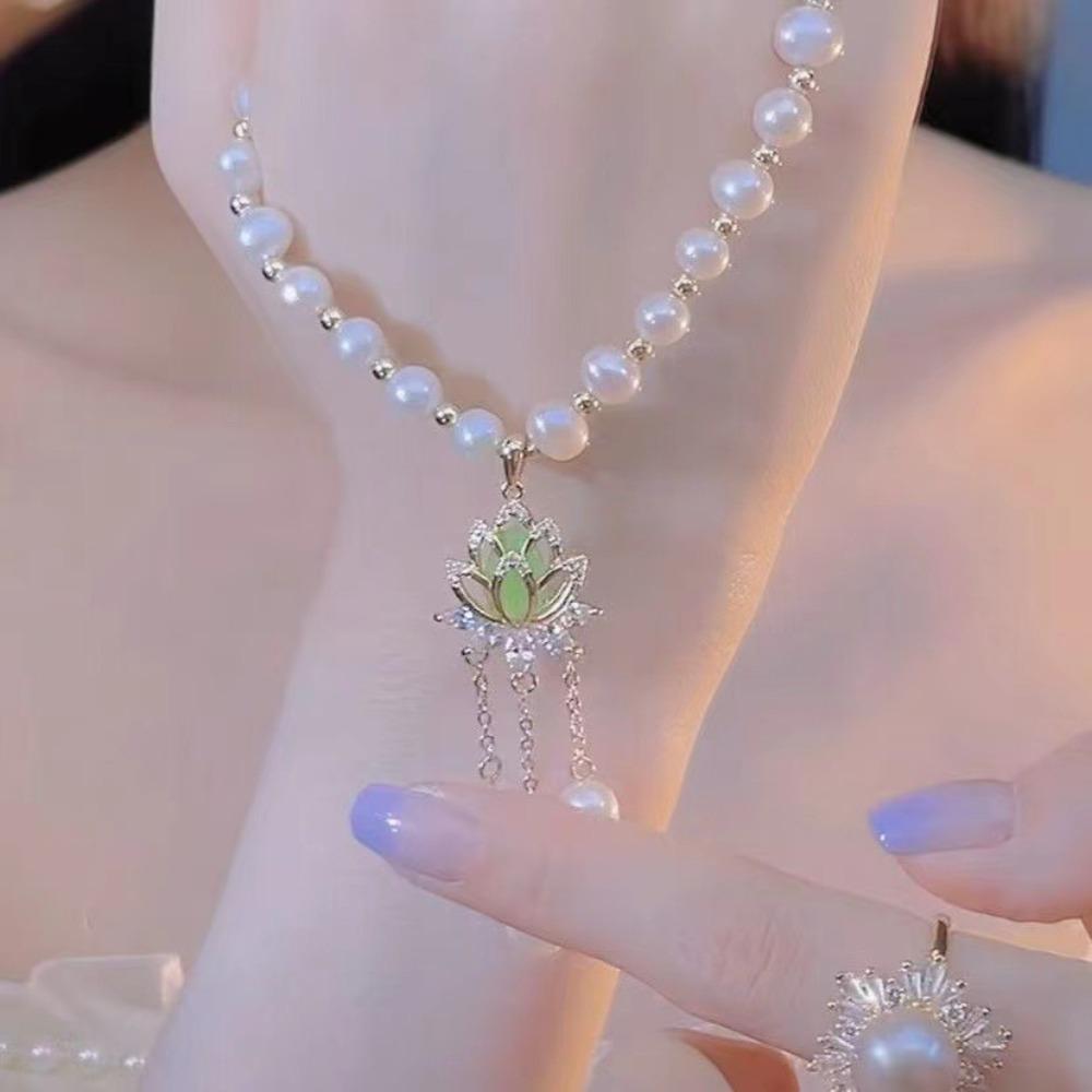 Jewelry Fashion Accessories Lotus Shape Korean Style Necklace Crystal Pendant Women's Necklace