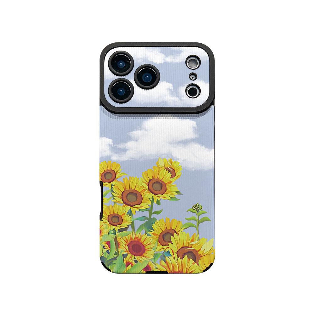 Sunflowers Tulips Floral Printed Vertical Grain Leather Soft Silicone Phone Case Back Cover with Camera Lens Full Protection for iPhone 17