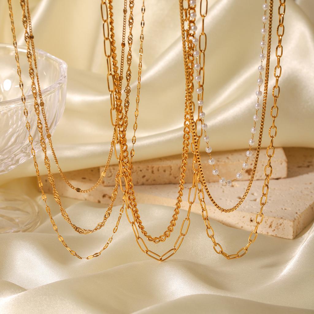 Light Luxury 18K Gold Plated Multi-Layer Stainless Steel Necklace, High-End Titanium Steel Jewelry, Non-Fading Neck Chain