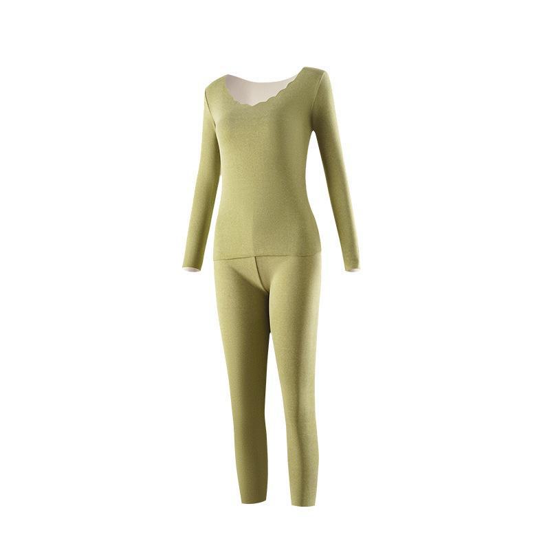 Women's Double-Sided Velvet Thermal Underwear Set - Self-Heating, Seamless Long-Sleeve Top & Pants for Autumn/Winter