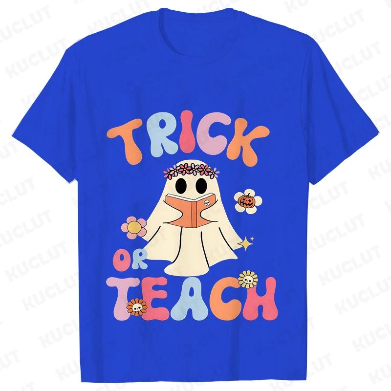 Unisexs Teacher Halloween Print Tee Shirts Casual Female T Shirt Trick or Teach New Design Streetwear Fashion Unisex Tshirt Tops