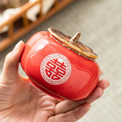 Té lata cerámica todo sellado tarro feliz caramelo caja de té ruyi recuerdo tarro de caramelos de boda caqui regalo