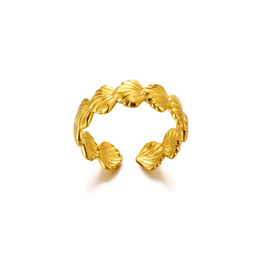 Hot-selling ocean wind starfish shell stainless steel open ring gold-plated women's vacation jewelry