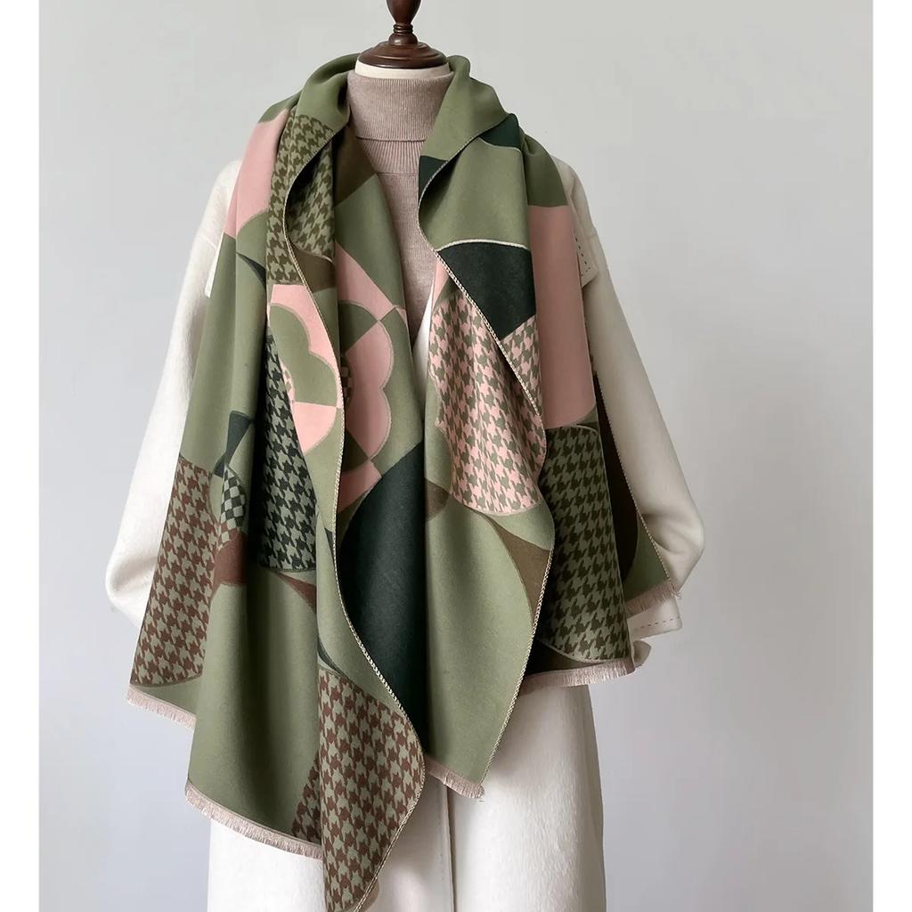 Fashion Lattice Print Cashmere Shawl Wrap Women Winter Autumn Warm Large Pashmina Bufanda Scarf Thickened Female Hijab Lady