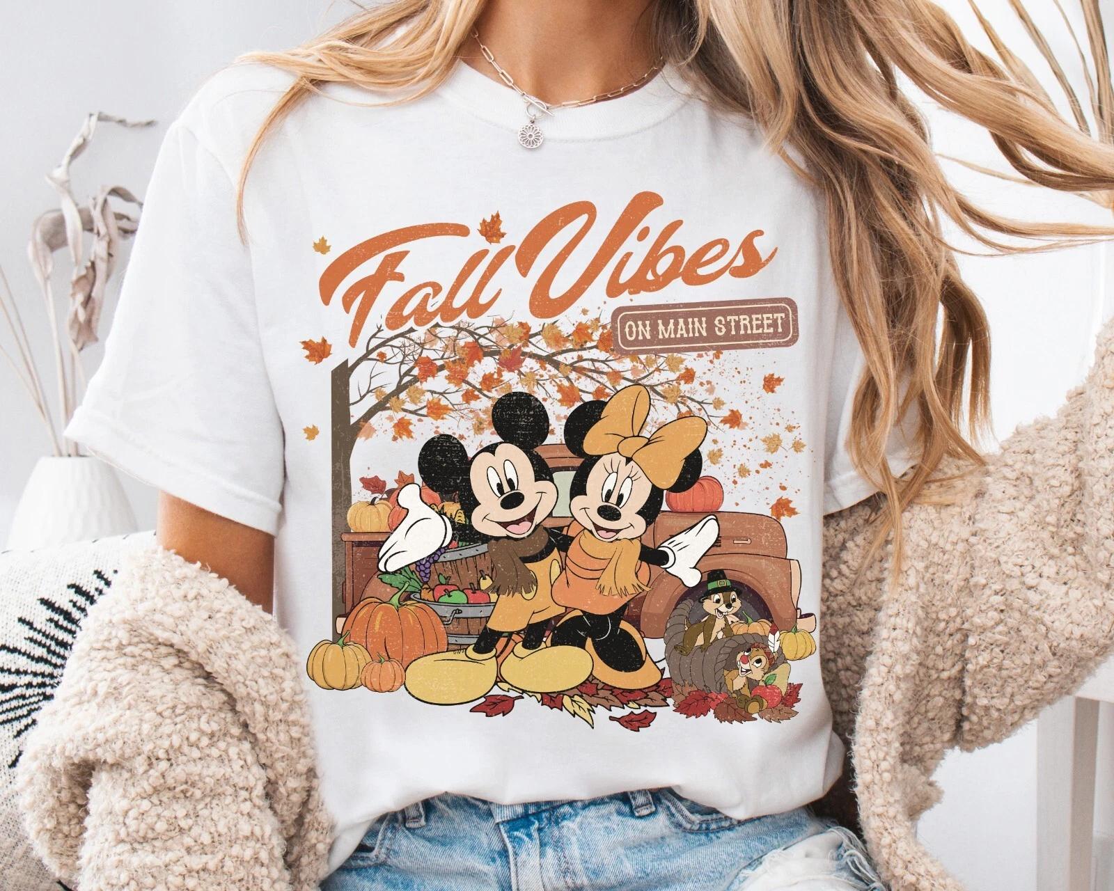 Disney Mickey And Minnie Fall Vibes on Main Street Unisex Adult Kid Tee S