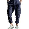 Cotton and Linen Tied Feet Multi-pocket Tether Solid Color Loose Drawstring Trousers