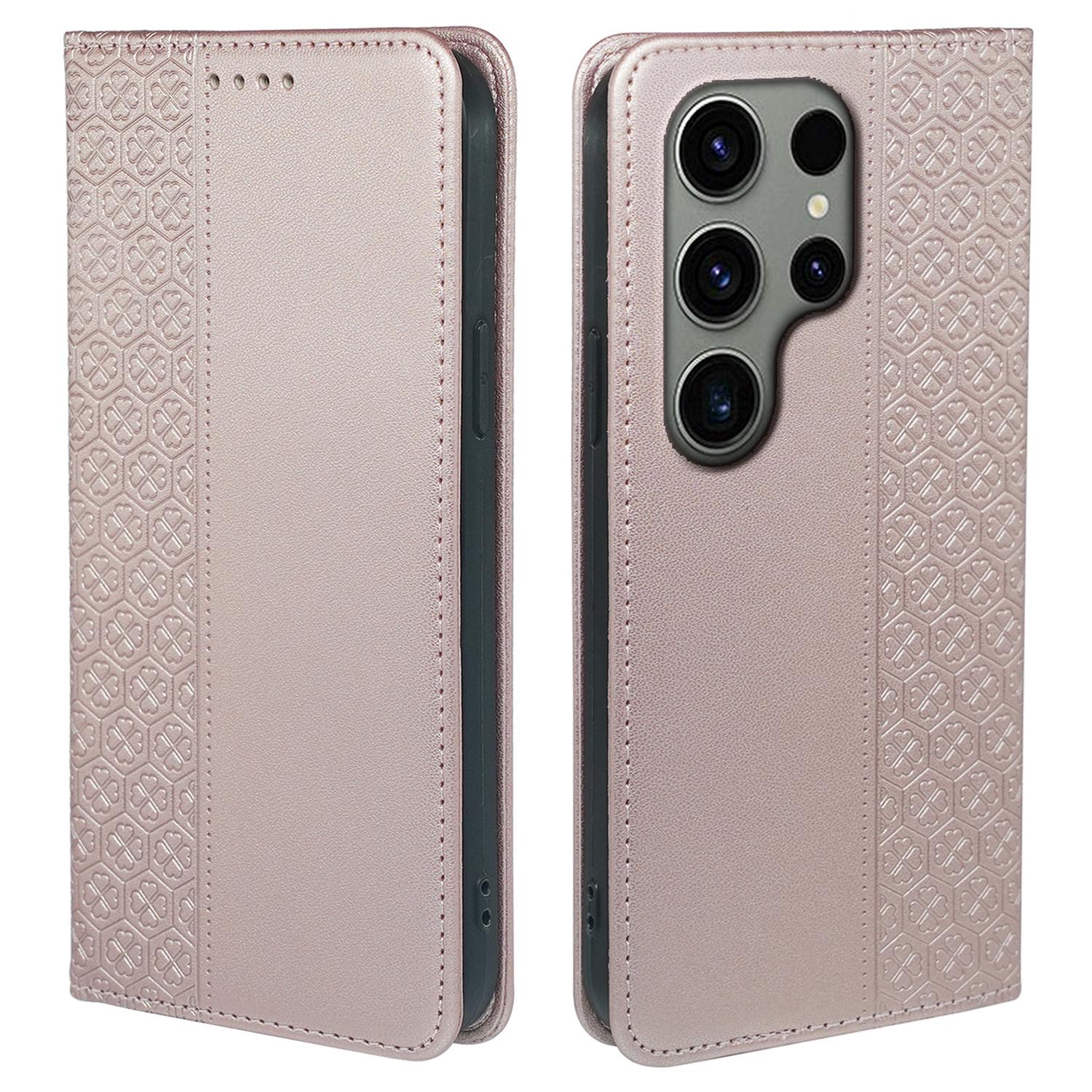 

Чехол для Samsung Galaxy S23 Ultra Кожаный чехол-книжка с клевером-четырехлистником Подставка Кошелек Rose Gold