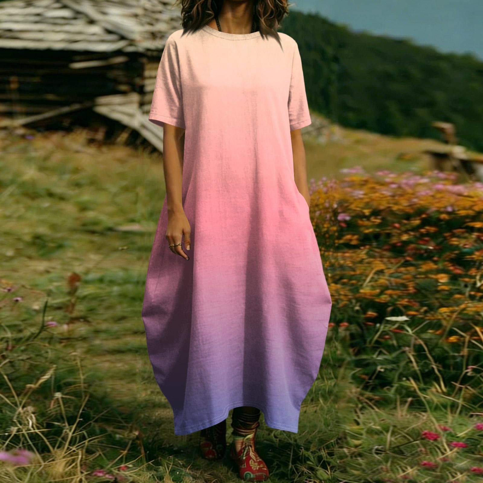 

Жіноча Модна Кольорова Сукня З Коротким Рукавом З Кишенею XXL