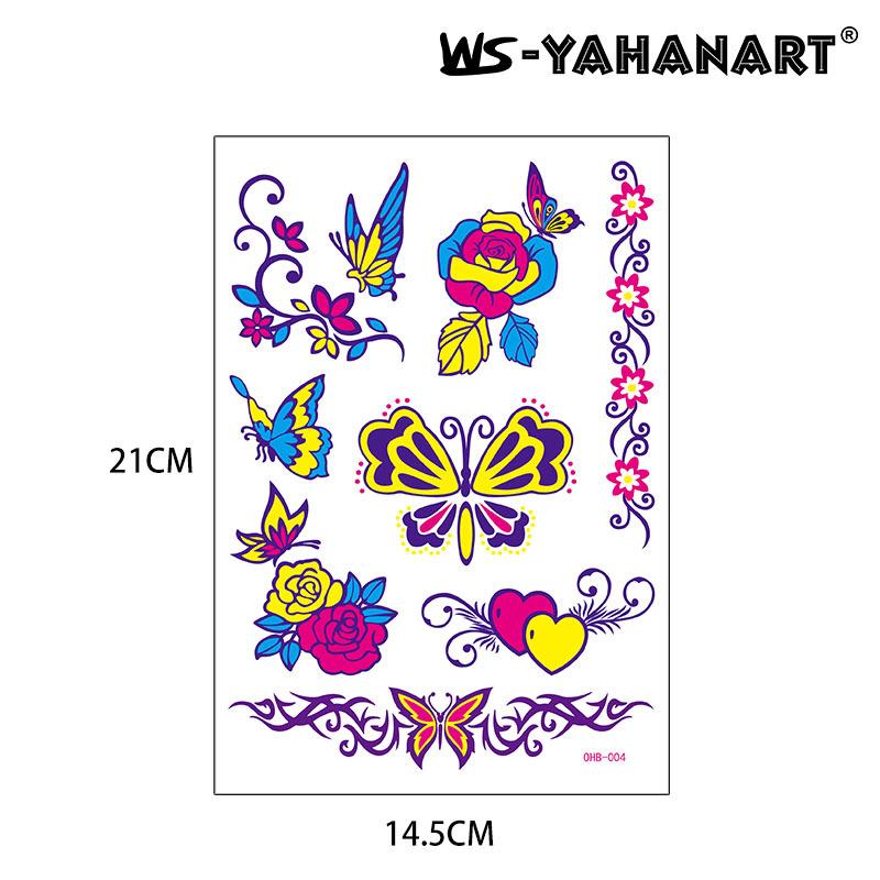 Creative Fluorescent Butterfly Face Tattoo Sticker Nightclub Bar Rose Sticker Flower Arm Waterproof Eco-Friendly Tattoo Sticker