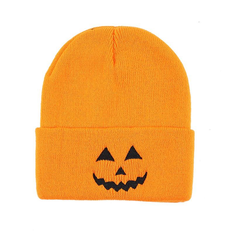 Halloween Pumpkin Embroidered Knit Beanie Warm Windproof Acrylic Hat Unisex Streetwear Trendy Accessory