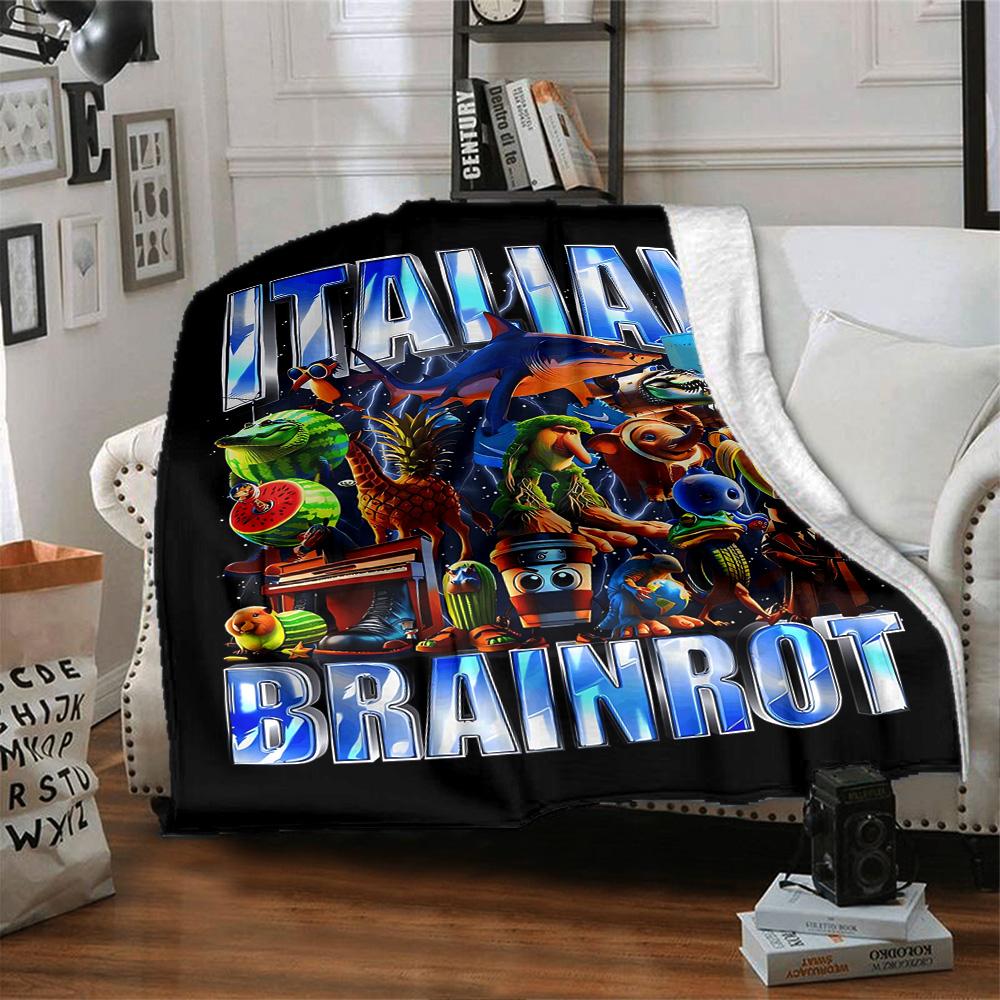 Italian Brainrot Adventure Flannel Blanket Super Soft Warm Cozy Blanket For Sofa Bed Office Travel Allseason Home Decor Gift