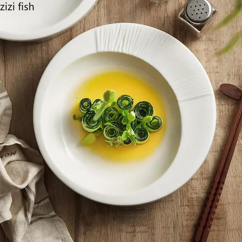 Ceramic Dinner Plate Restaurant Circular Thick Soup Plate Salad Plate Dessert Dish Snack Dish Pasta Plates Solid Color Tableware