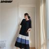 DIMANAF Women 2023 New Summer Style T-Shirt Dress Striped Print Elegant Long Dress Loose Long Dress O-Neck Dresses