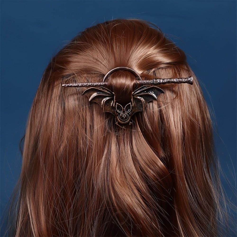 Metal Bat Hair Bun Flexible Gothic Hairpin Halloween Bat Disk Hairpin Party Accessories