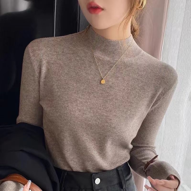 Bottoming Shirt for Women Autumn and Winter Knitted Sweater Stylish Slim Half Turtleneck Top
