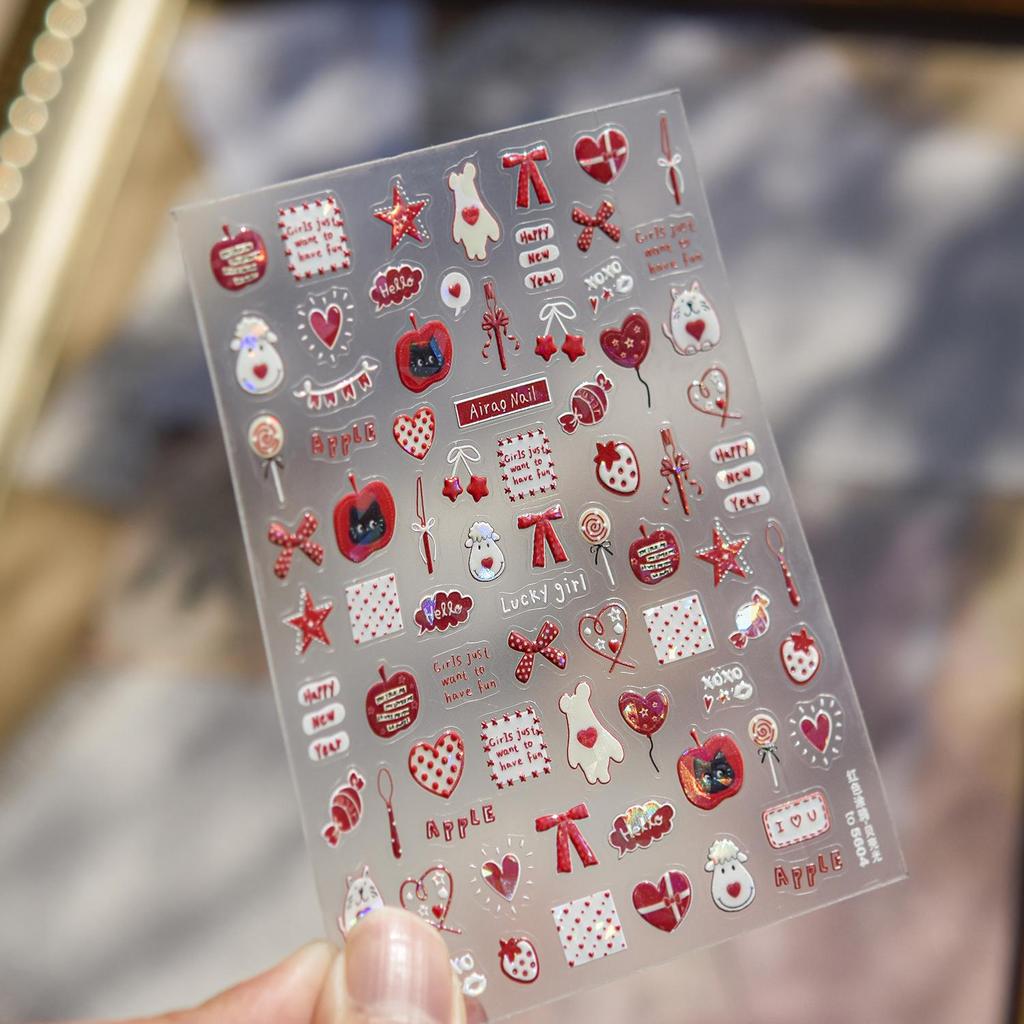 Tomoni x Ai Rao Red Graffiti Embossed Nail Stickers for Kids