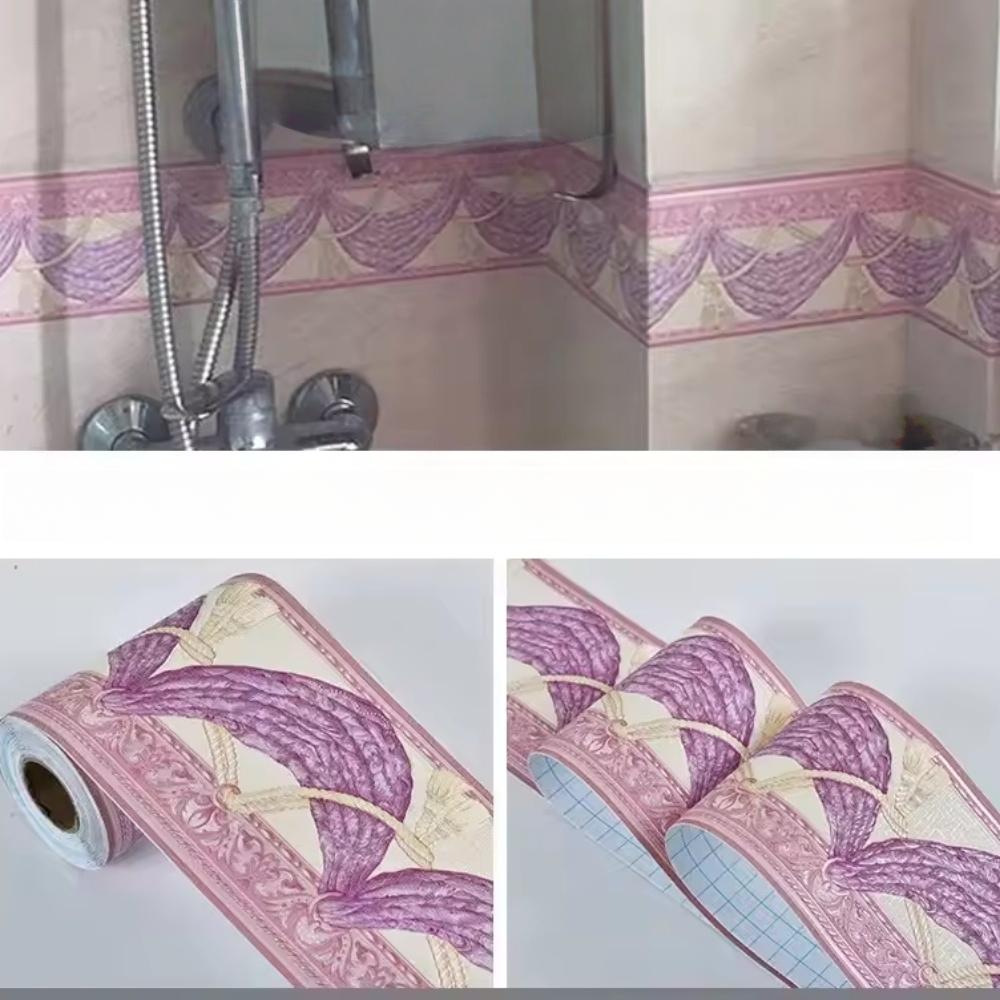 1PC 5M/196.85in PVC Self-Adhesive Baseboard Wall Sticker Floral Skirting Waistline Stickers Waterproof 3D Wall Border Decor