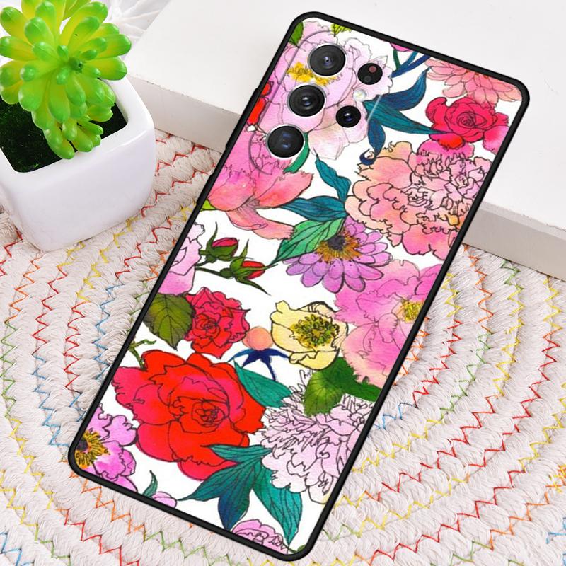 Peony Delicate Flower Silicone Phone Case For Samsung Galaxy note 10 pro S26 S25 S24 S23 S22 S21 Plus S25Ultra Capa Cover