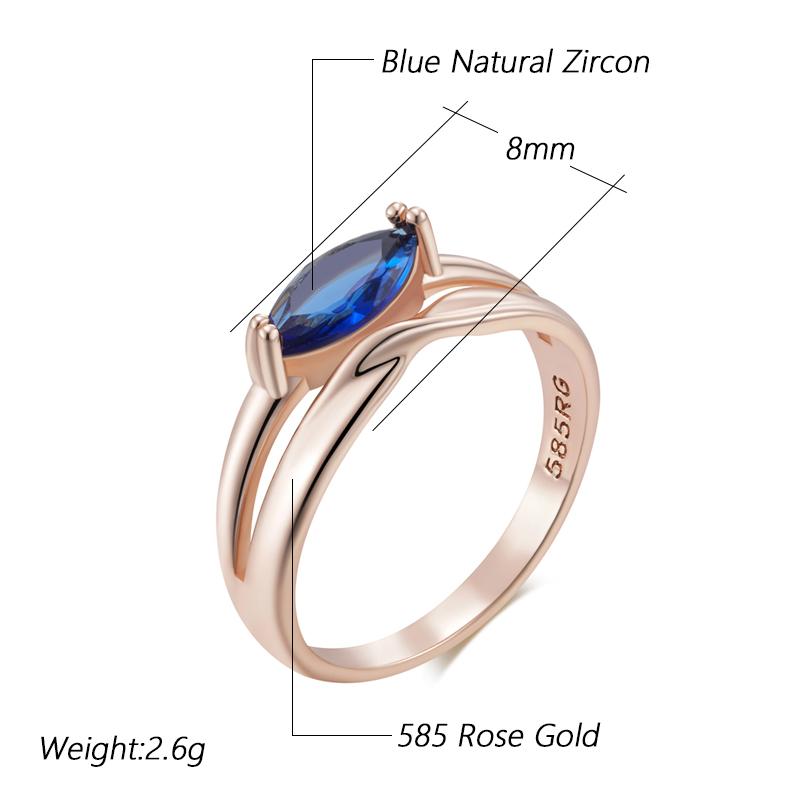 Simple Blue Natural Zircon Bride Ring For Women Fashion  Rose Gold Color Accessories High Quality Vintage Jewelry