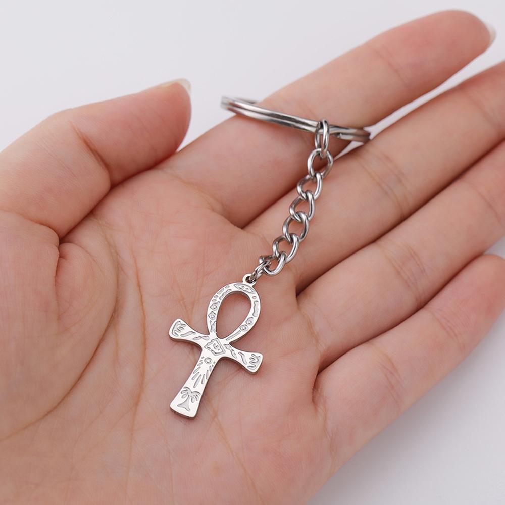 Dawapara Ancient Egyptian Ankh Cross Keychain Eye of Horus Anubis Protection Amulet Keyring Stainless Steel Jewelry