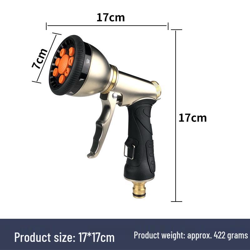 Electroplated Multifunctional High-Pressure Water Gun with 9-Function Metal Gold Trigger Spray for Flower Watering