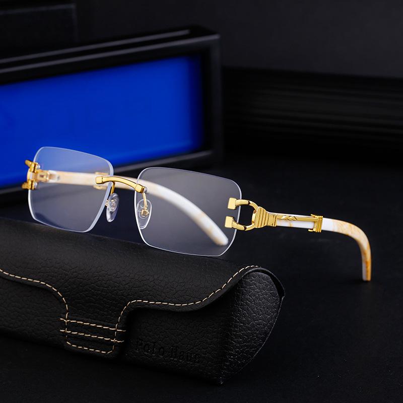 Retro Sunglasses Men'S Imitation Wood Grain Glasses Legs Sunglasses Personalized Rimless Design Glasses Sunglasses