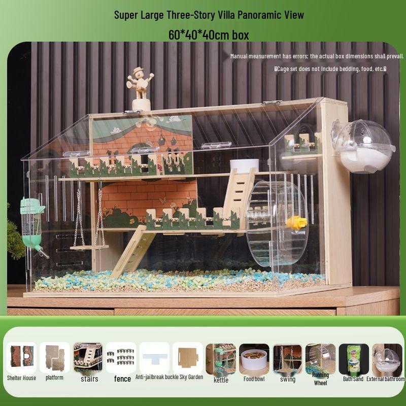 Luxuriöser Acryl-Hamsterkäfig Villa mit Transparentem Design und Bepflanzung - Goldbär Edition