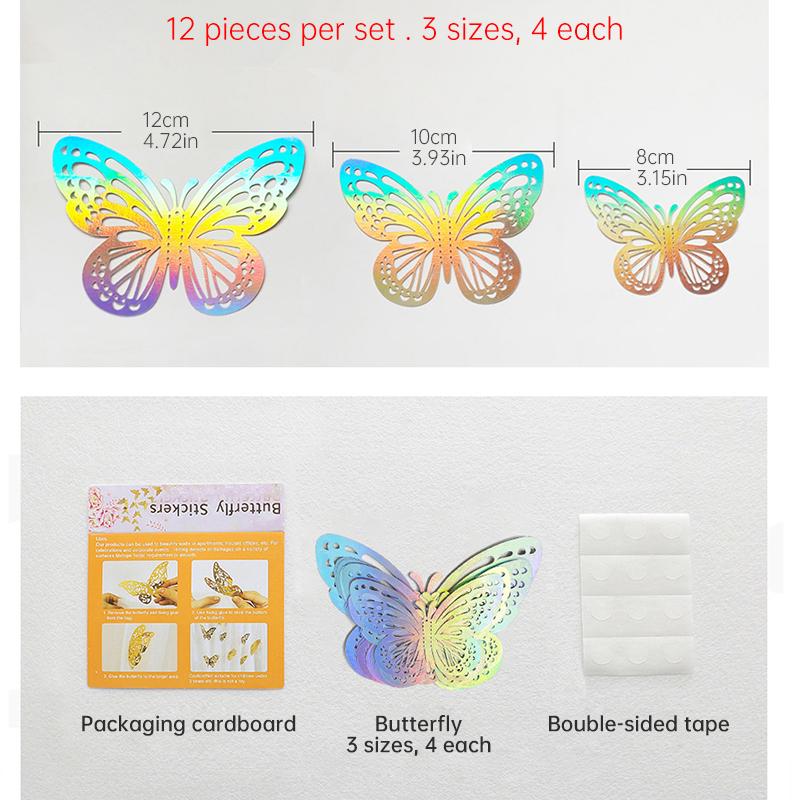 60pcs/Pack 3D Colorful Silver Butterflies DIY Wedding Festival Party Balloon Decoration Wall Hollow Butterfly Sticker