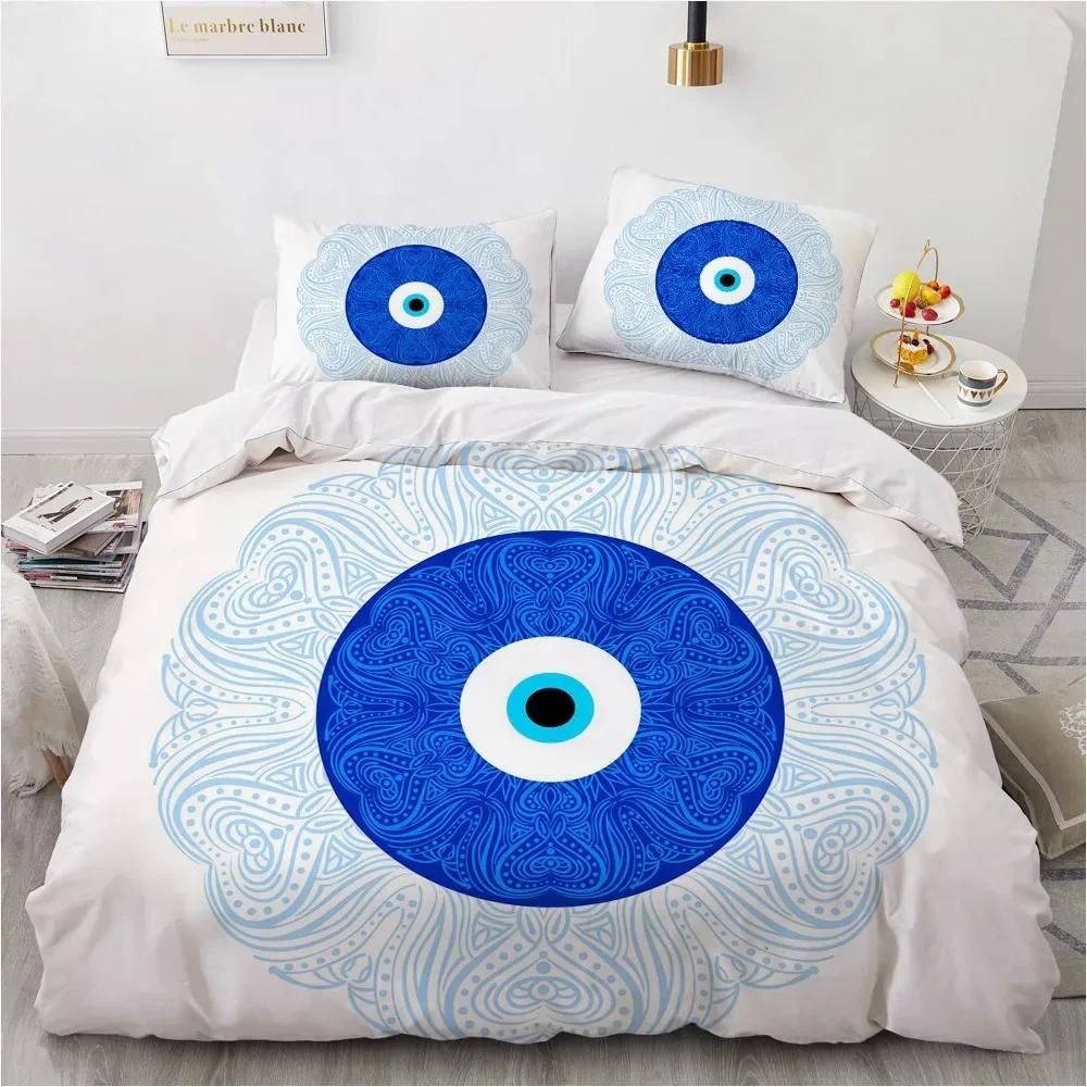 3D Evil Eye Duvet Cover Set Design Magic Drawing Eyes Bedding Sets Blue White Bedclothes King Full Twin Quilt Cover Queen Size