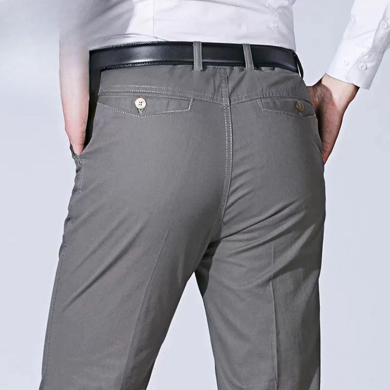Men's Spring Autumn 100% Cotton Middle-aged Business Trousers Straight Slacks High Waist Dad's Thin Thick Casual Male Suit Pants