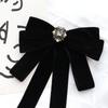 Luxury Velvet Black Ribbon Pin Beads Pearl Black Bow Necktie Pin Rhinestones Ribbon Badge Brooch Girl