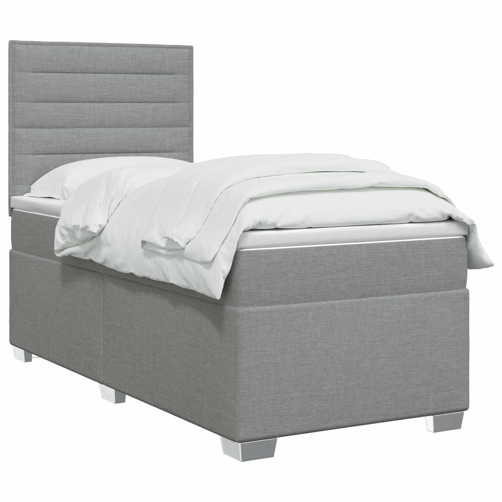 Box Spring Bed with Mattress Light Gray 90 X 190 Cm Fabric