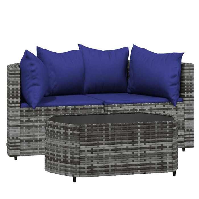 VidaXL Salon de jardin 3 pcs avec coussins Gris Résine tressée, ensemble de salon d'extérieur, ensemble de mobilier 319855