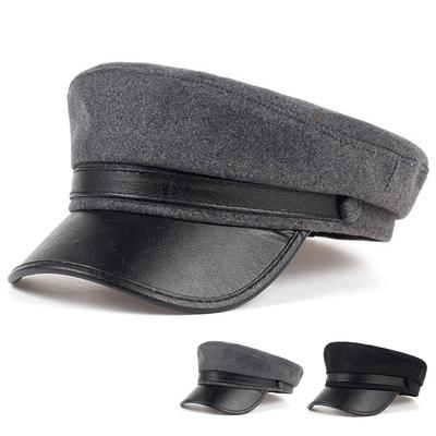 Unisex Lederhut Schirm Marineblau Hut Frühling Herbst Matrosenhüte Damen Baskenmützen Herren Flache Kappe Kapitän Militärmützen