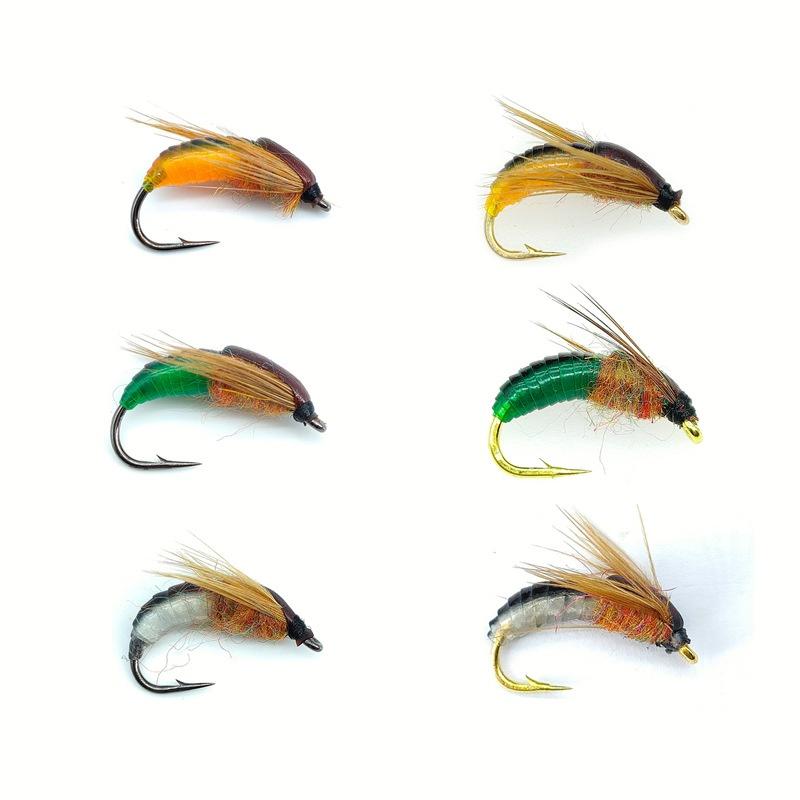 6pcs/Box 8# 10# 12# 14# Caddis Nymph Fly Fishing Lures Hand-Tied Larvae Wet Flies Ice Silk Fiber Trout Chub Fly Fishing Baits
