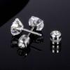 Titanium Steel Double-headed Zircon Stud Earrings Cylindrical Four-claw Stainless Steel Earrings Piercing Jewelry