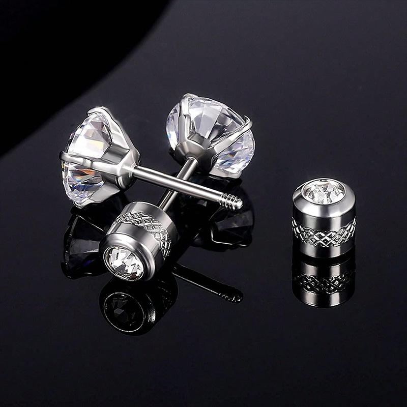 Titanium Steel Double-headed Zircon Stud Earrings Cylindrical Four-claw Stainless Steel Earrings Piercing Jewelry