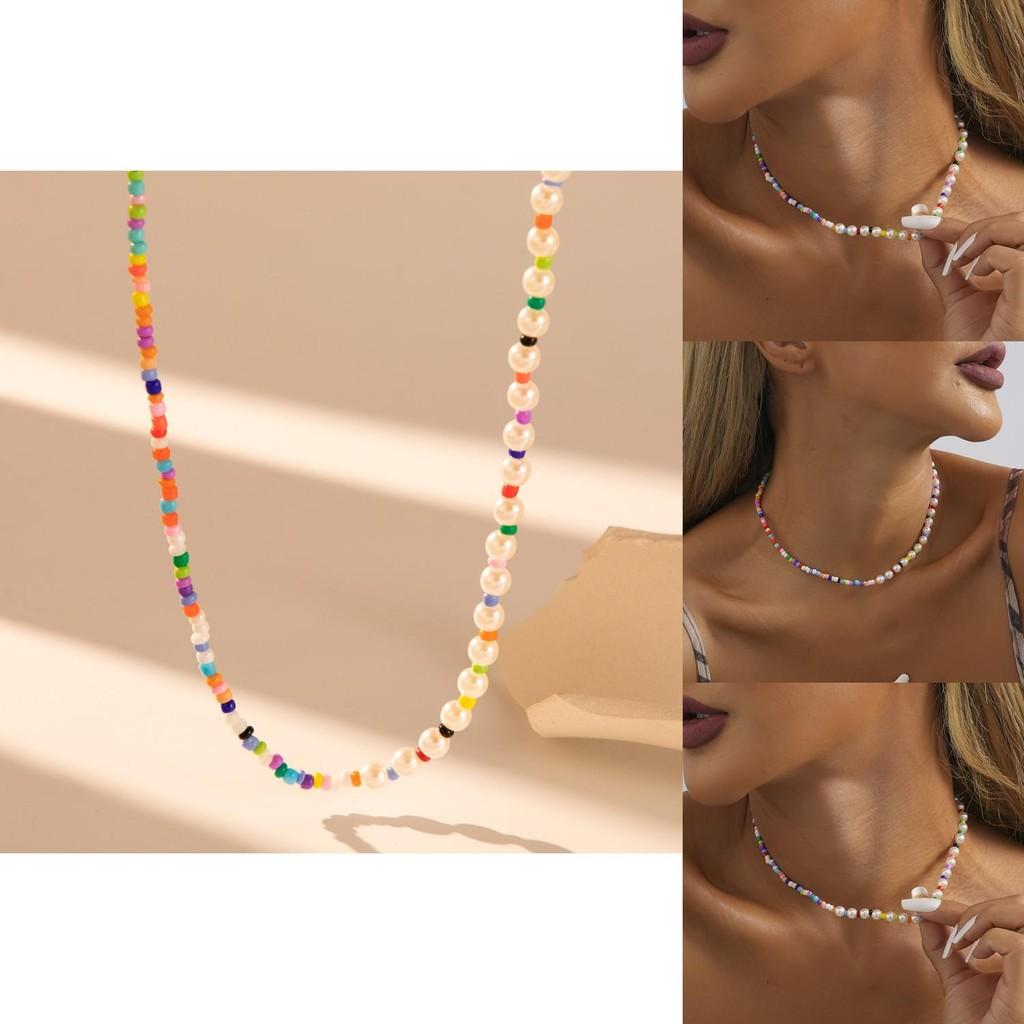 Modny Kolorowy Naszyjnik z Imitacji Pereł i Koralików Dla Kobiet Stylowy Geometryczny Wzór