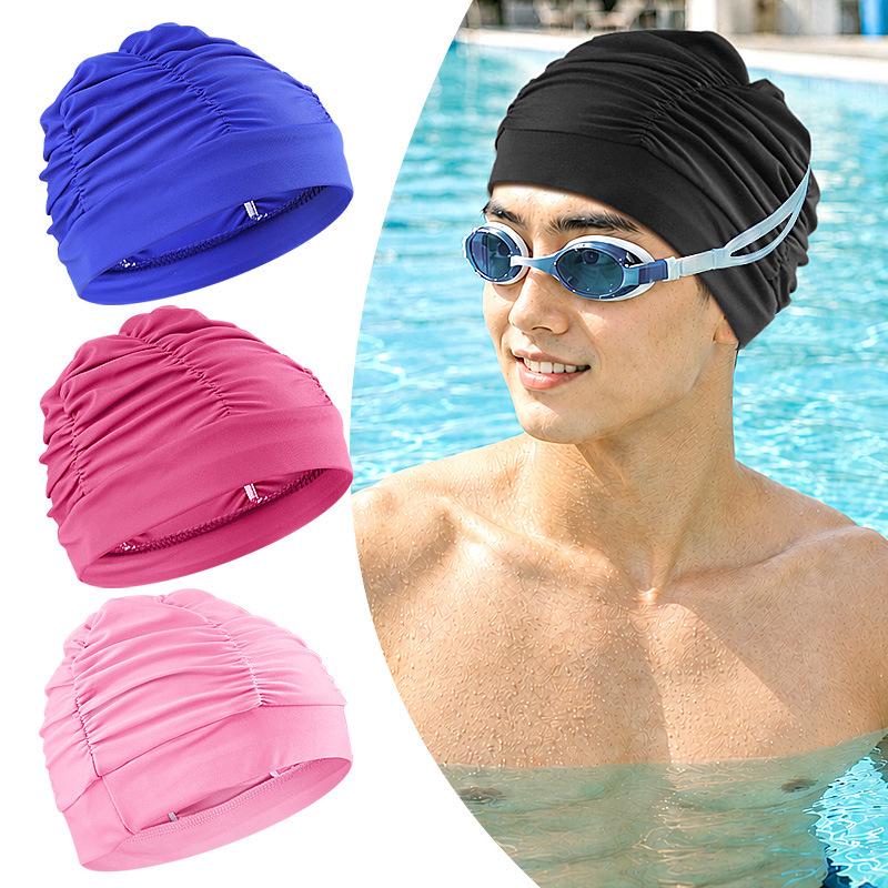 Unisex Pleated Plus Size Swim Cap: Moisture-Proof, Water-Repellent, Elastic, and Ear-Protective for Long Hair In Hot Springs